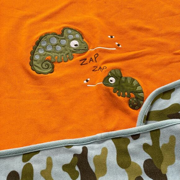 Vintage Gymboree Chameleon Lizard Baby Blanket Orange Zap Camouflage Blue Green